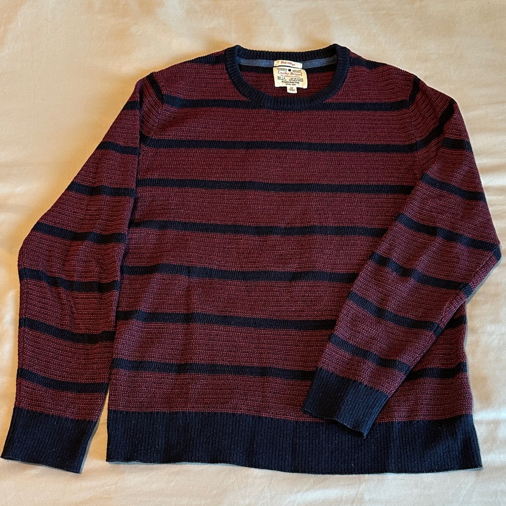 Classic Striped Crewneck Sweater - Burgundy/Navy